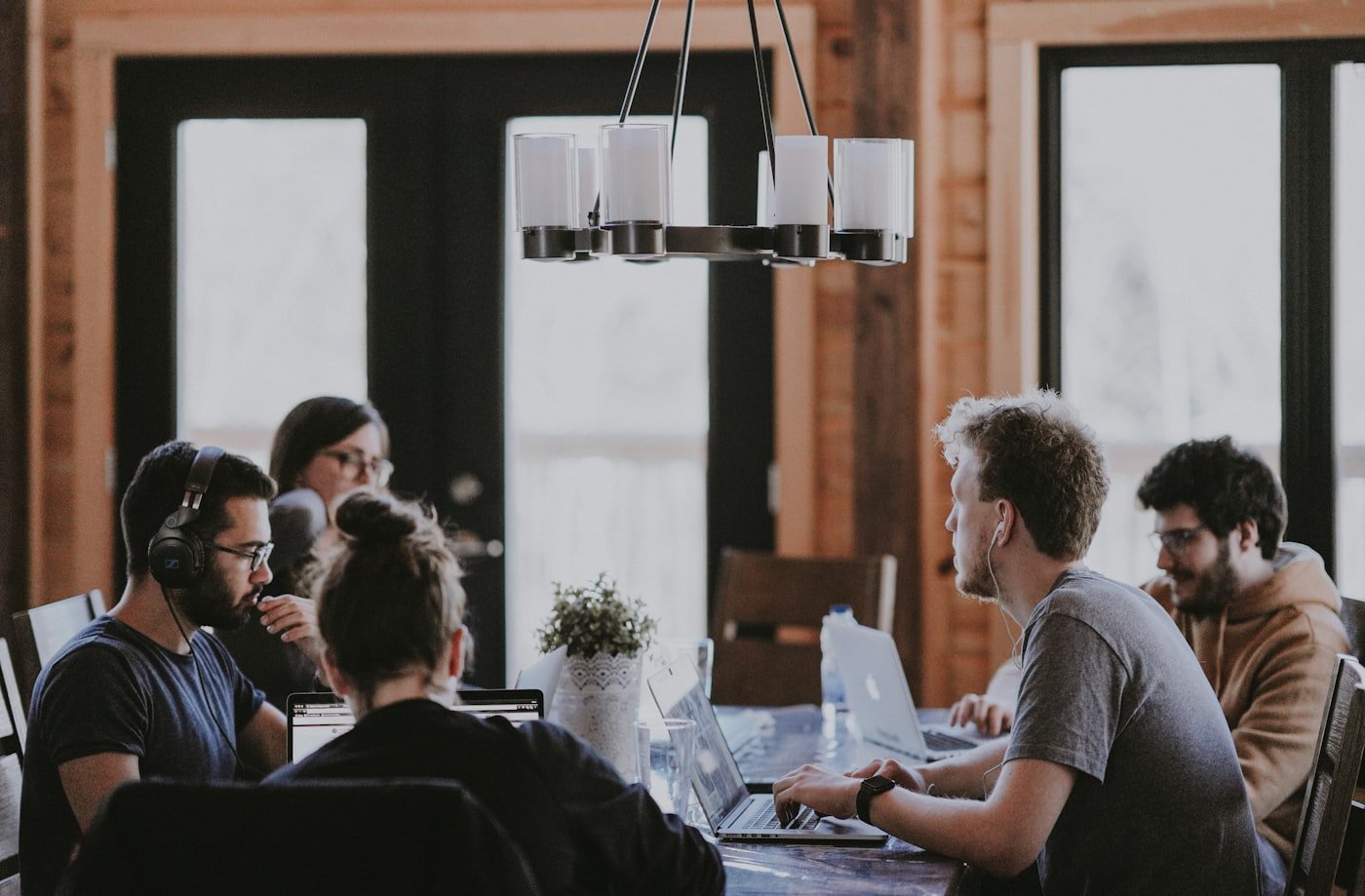 Support team working in an office